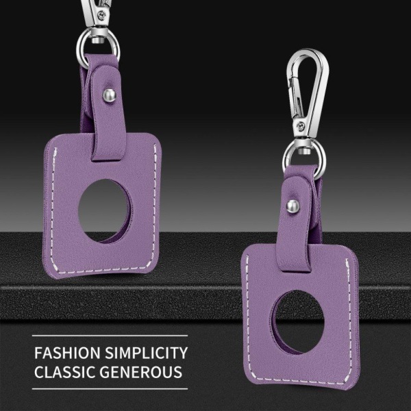 AirTags square shape leather cover with key ring - Purple Lila