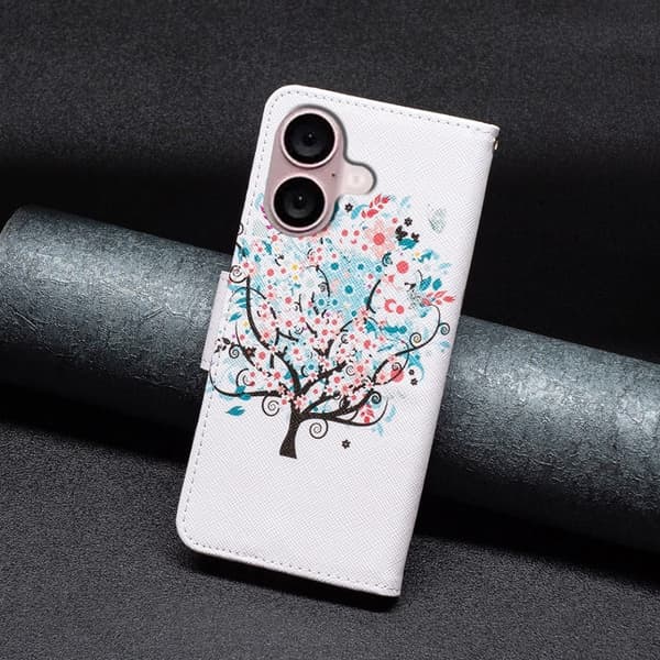 Wonderland iPhone 16 flip kuoret - Kukka Puu Pink