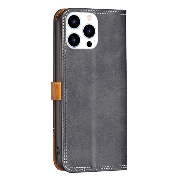 BINFEN kaksivärinen nahkakotelo iPhone 14 Pro - Musta Black