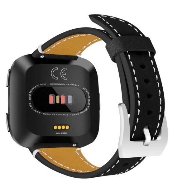 Fitbit Versa klockarmband i geniun läder matt giftfri klassiskt metallspänne - Svart Svart