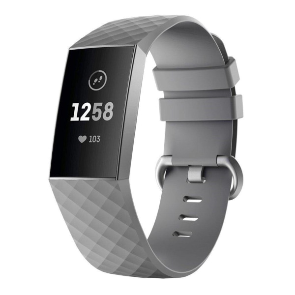 Fitbit Charge 4 / 3 urrem med diamantmønster - Grå Størrelse: S Silver grey