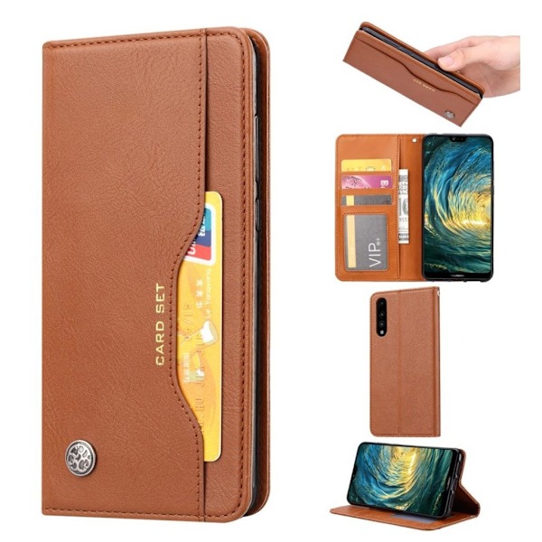 Huawei P20 auto-absorberende PU læder flip etui - Brun Brown
