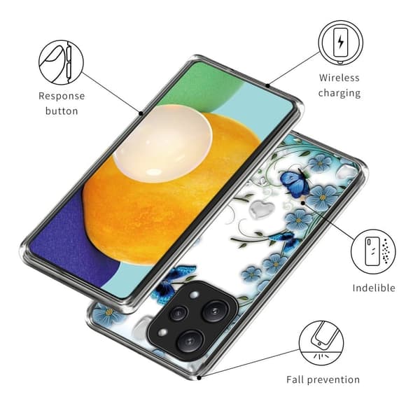 Deco Xiaomi Redmi 12 / Xiaomi Poco M6 Pro deksel - Sommerfugl Og Blomst Blue