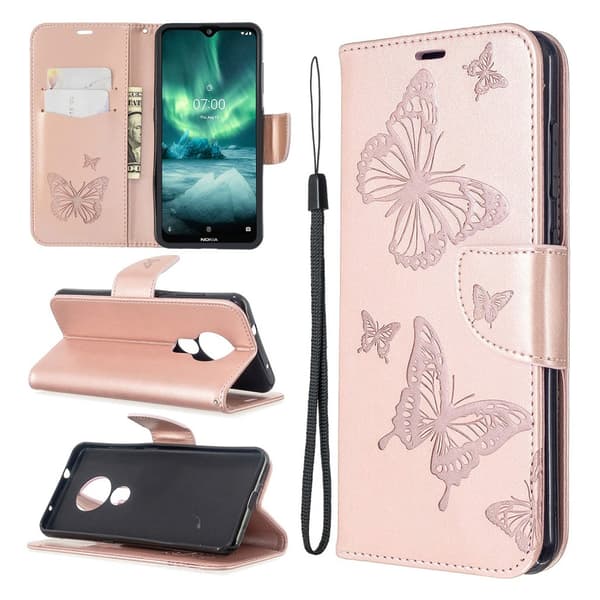 Butterfly Nokia 7.2 / Nokia 6.2 skinnveske - Rose Gull Pink