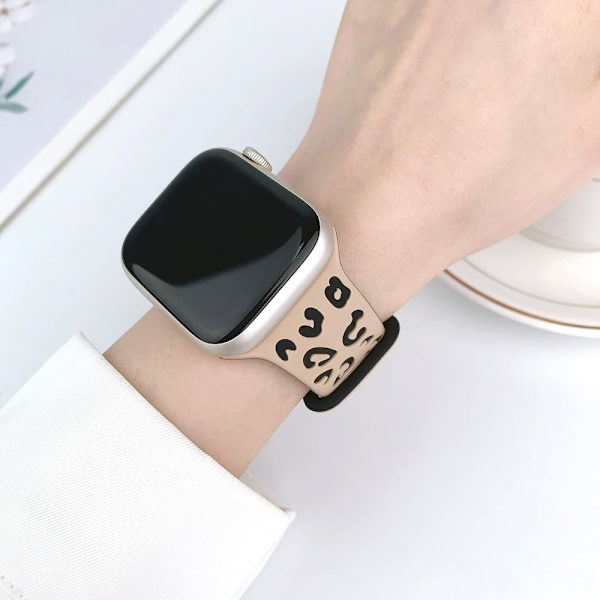 Apple Watch Series 41mm - 40mm - 38mm Leopard Silicone Strap - Milk Tea+Black Multicolor