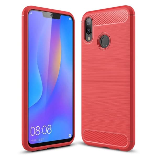 Huawei P Smart Plus värmeavledande mobilskal av silikonplast med kolfiber borstad yta - Röd Röd