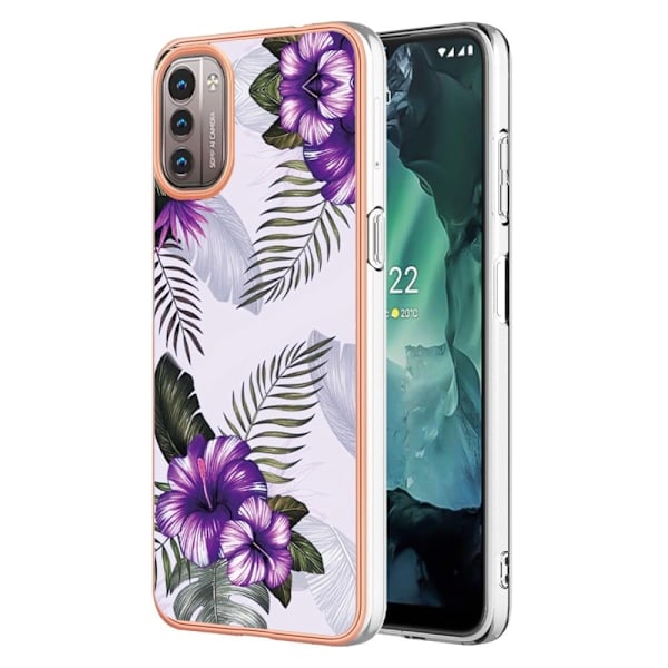 Marble design Nokia G11 / Nokia G21 kotelot - Violetti Kukkia Purple