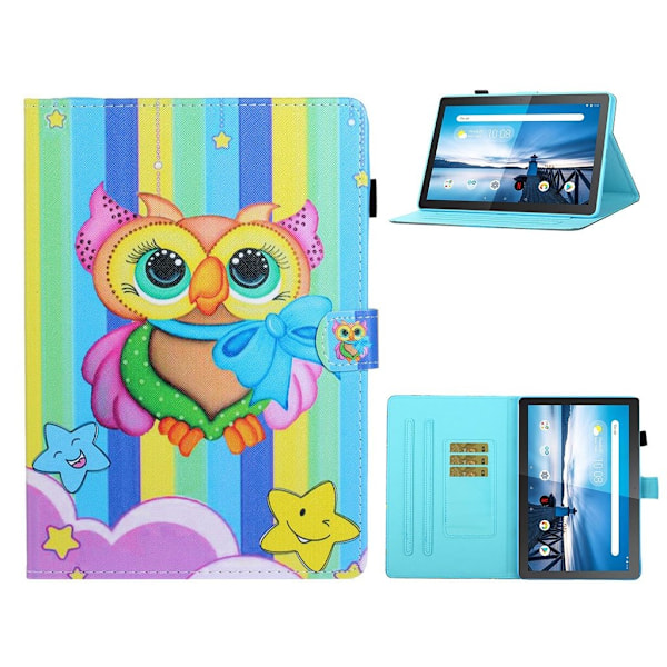 Lenovo Tab M10 / M10 FHD Plus Cool Mønster Læder Etui - Regnbue Ugle Multicolor