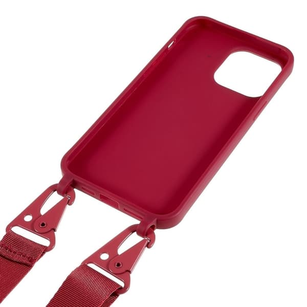 Tynt TPU-deksel med matt finish og justerbar stropp for iPhone 16 Pro Max - Vinrød Red