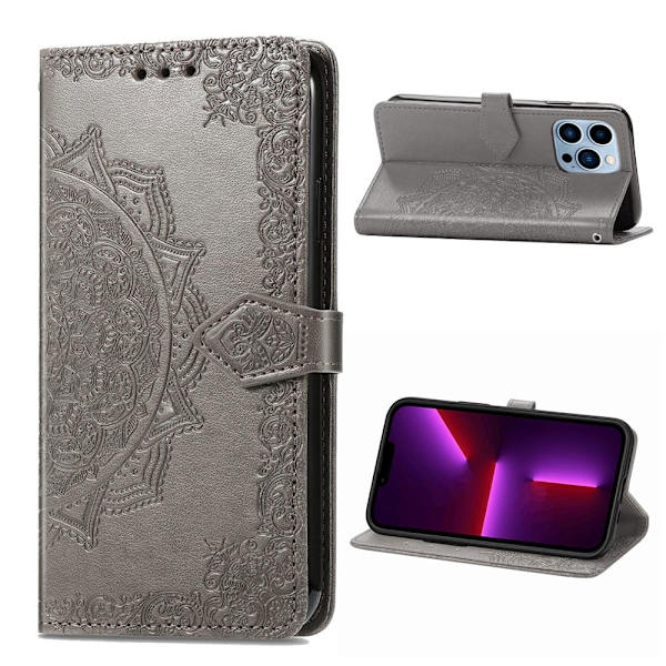 Mandala läder iPhone 13 Pro fodral - Silver/Grå Silvergrå