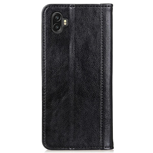 Äkta läder Samsung Galaxy Xcover 6 Pro fodral med magnetisk stängning Svart