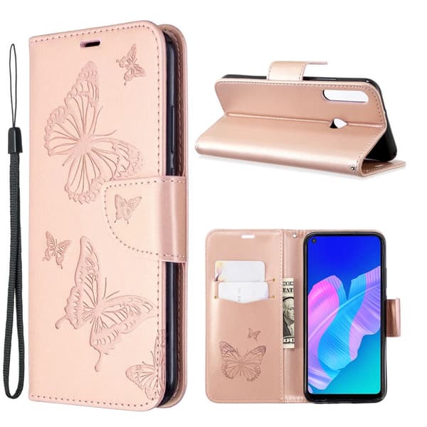 Butterfly Huawei P40 Lite E skinnveske - Rose Gull Pink