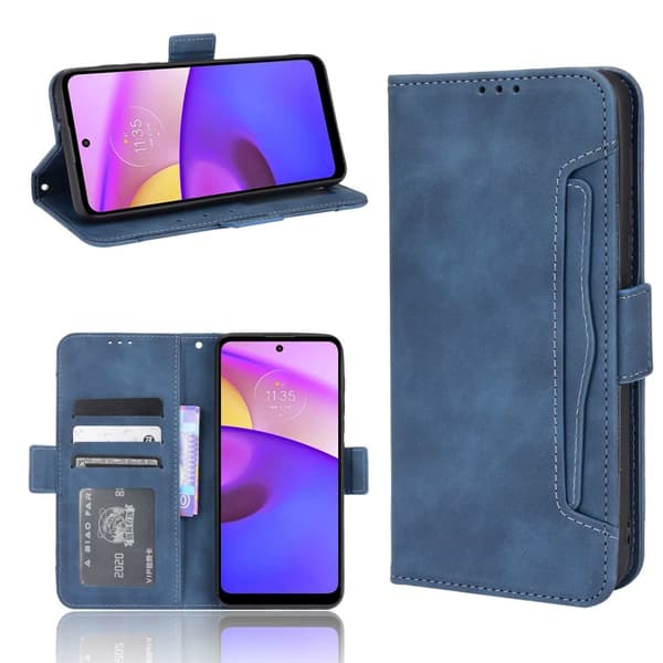 Stilig Læretui med Lommebok til Motorola Moto E30 / E40 / E20 - Blå Blue