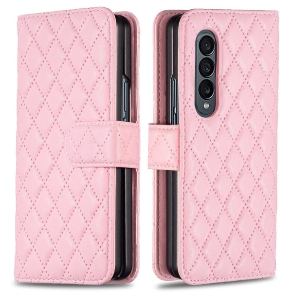 Rhombus Mønster Matte Flip Case til Samsung Galaxy Z Fold4 - Lys Pink