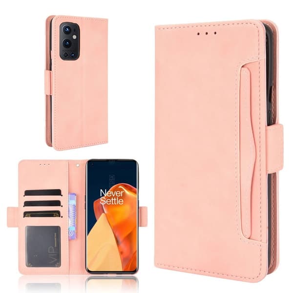 Modern-styled Lær Lommebok Etui til OnePlus 9 Pro - Rosa Pink