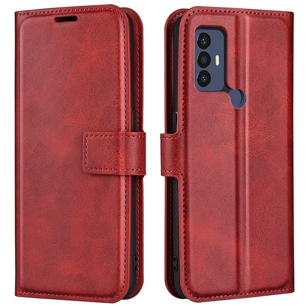Skinn-etui i lommebok-stil for TCL 30E - Rød Red
