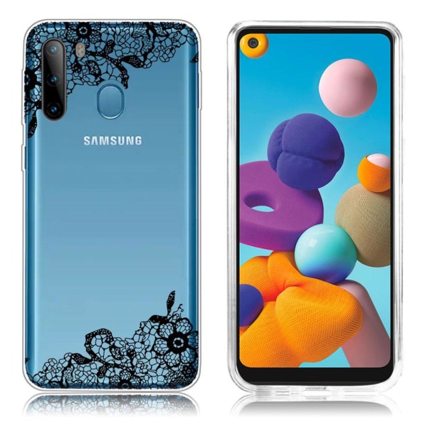 Deco Samsung Galaxy A21 skal - Svart Blomma Svart