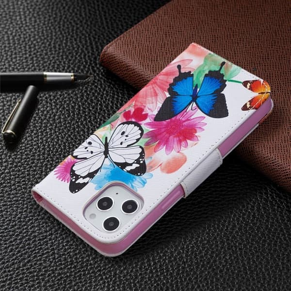 Wonderland iPhone 12 Pro Max Flippetui - Livlige Sommerfugler Multicolor