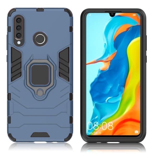 Huawei P30 Lite fingerring hybrid etui - Mørkeblå Blue