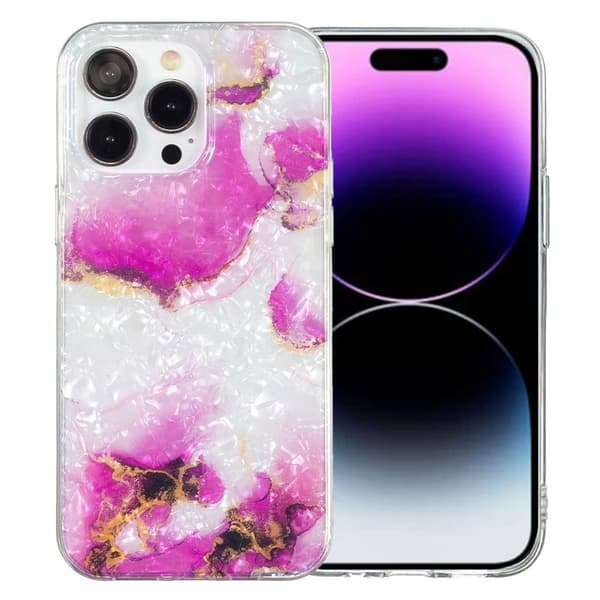 Marble design iPhone 14 Pro cover - Rød Marmor Pink