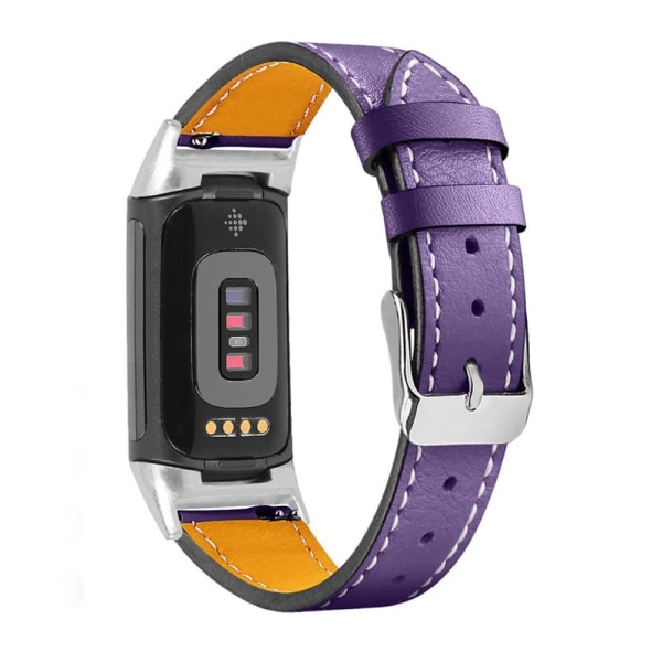 Enkelt klockarmband i äkta läder till Fitbit Charge 5 - Lila Lila