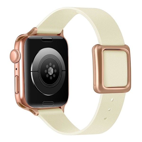 Apple Watch Series 8 (41mm) klockarmband i äkta läder med spänne i roséguld - Beige Vit Vit