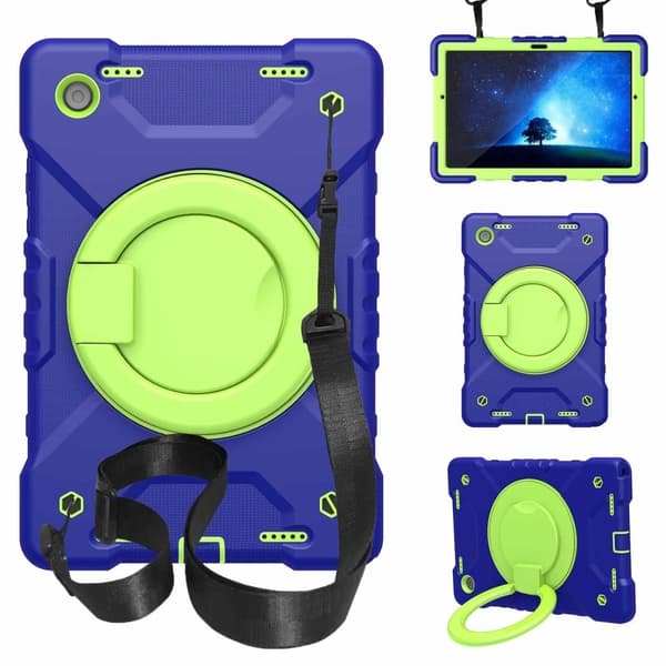 Samsung Galaxy Tab A8 10.5 (2021) hybriddeksel med stropp - Marineblå / Gressgrønn Blue
