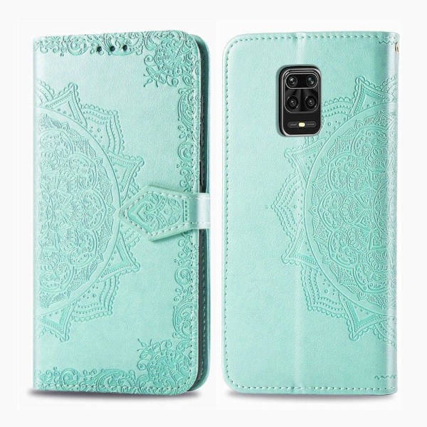 Mandala Xiaomi Redmi Note 9 Pro Max / 9 Pro / 9s Flip Fodral - Cyan Grön