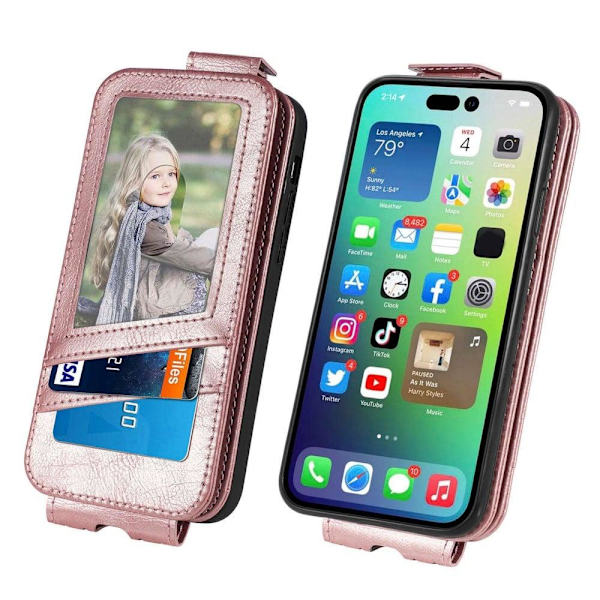 Vertikalt iPhone 14 fodral med dragkedja - Rosa Rosa