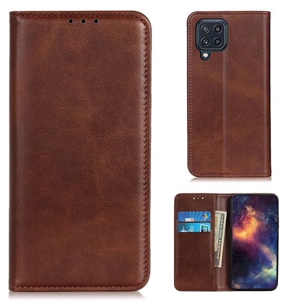 Lompakko-style Aitoa Nahkaa Läppäkotelo For Samsung Galaxy M32 - Ruskea Brown