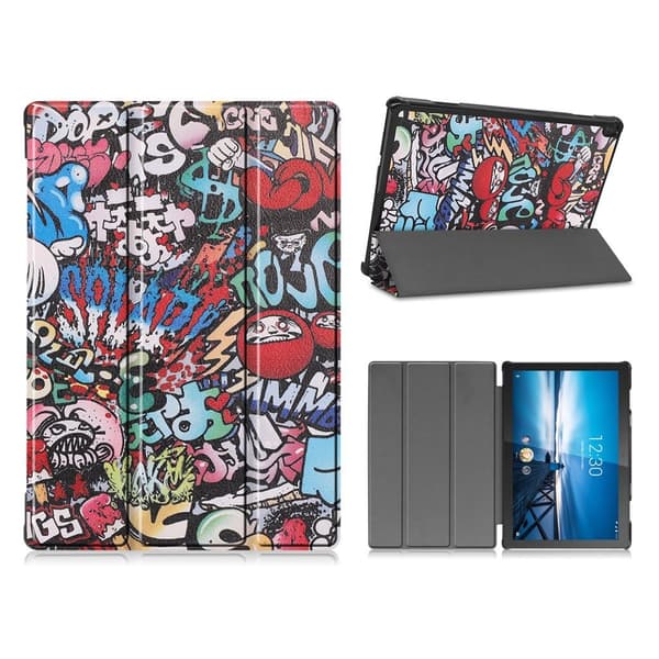 Lenovo Tab M10 FHD REL cool pattern læder flip case - Tegneseriegraffiti Multicolor