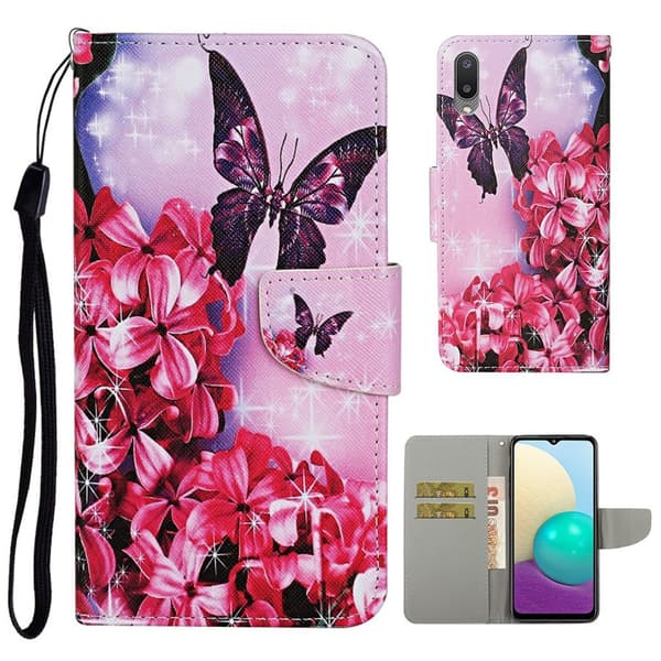 Wonderland Samsung Galaxy M02 / A02 Flip Etui - Røde Blomster Red