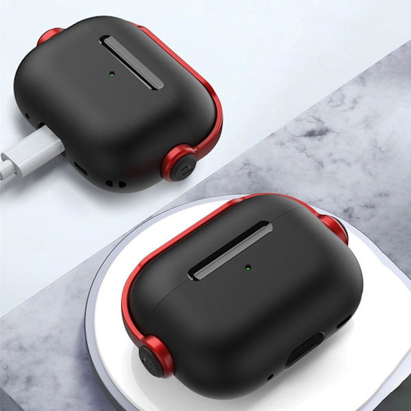 AirPods Pro 2 headsetfodral i två färger med rem - Svart / Röd Röd