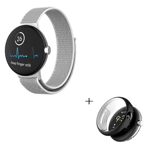Google Pixel Watch nylonkellohihna mustalla suojuksella - Harmaa / Valkoinen Silver grey