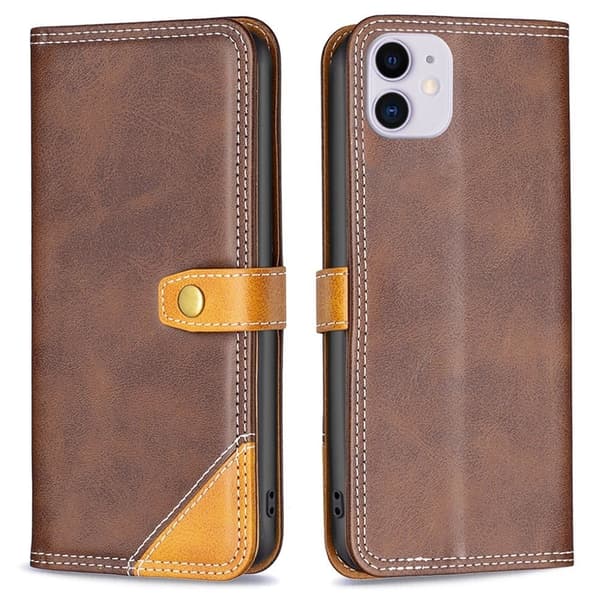 BINFEN tvåfärgat läder iPhone 11 fodral - Brun Brun