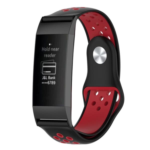 Fitbit Charge 3 flexibelt klockarmband i silikon - Svart Och Röd multifärg