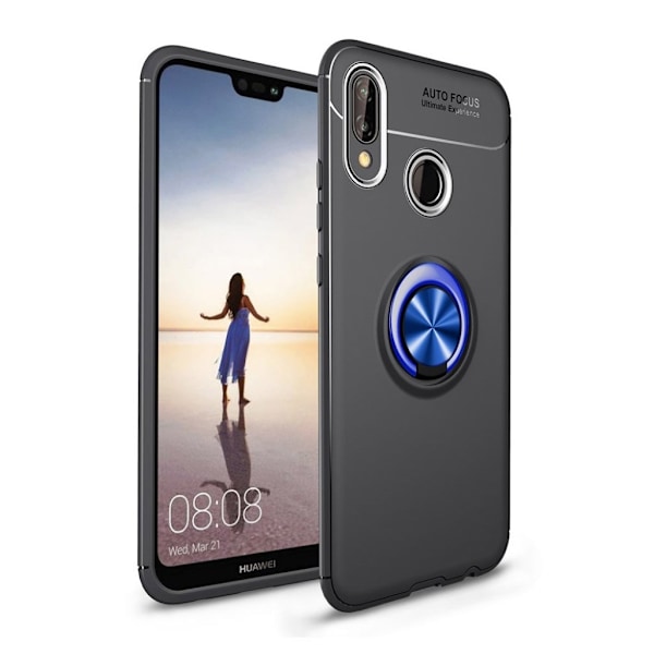 Huawei P20 Lite finger ring TPU etui - Sort / blå Blue