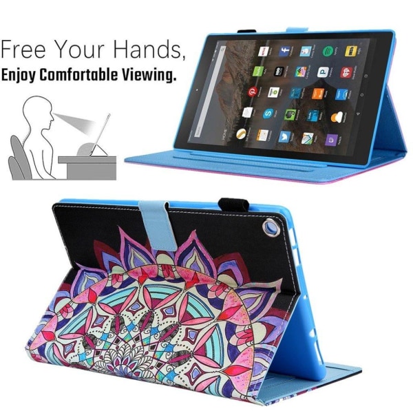 Amazon Fire HD 8 (2017) ainutlaatuinen kuvio nahkainen flip case - Mandala Kukka Multicolor