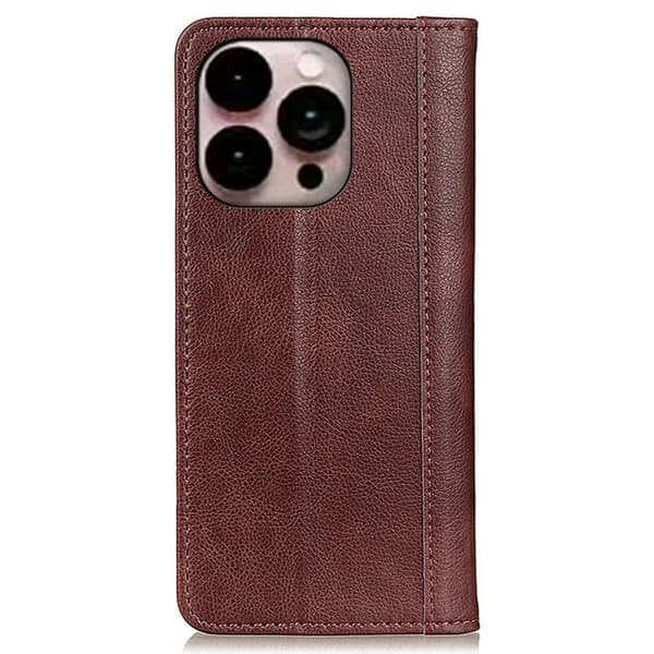 Ekte lærdeksel med magnetisk lukking for iPhone 14 Pro Max - Brun Brown
