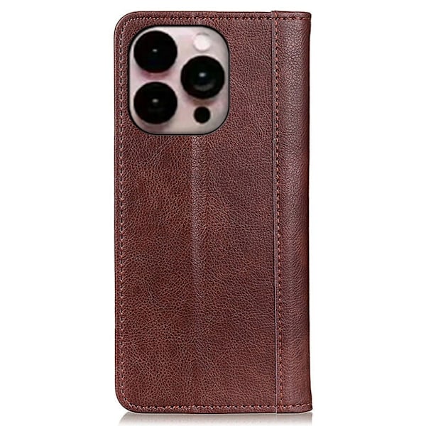 iPhone 14 Pro Max ægte læderetui med magnetisk lukning - Brun Brown