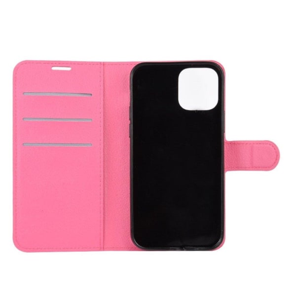 Litchi Texture Leather Wallet Shell Stand Phone Case iPhone 12 Pro Max 6.7 inch - Rose Pink