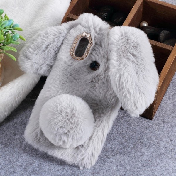 Fluffy Rabbit Huawei P20 Lite skal - Silver/Grå Silvergrå