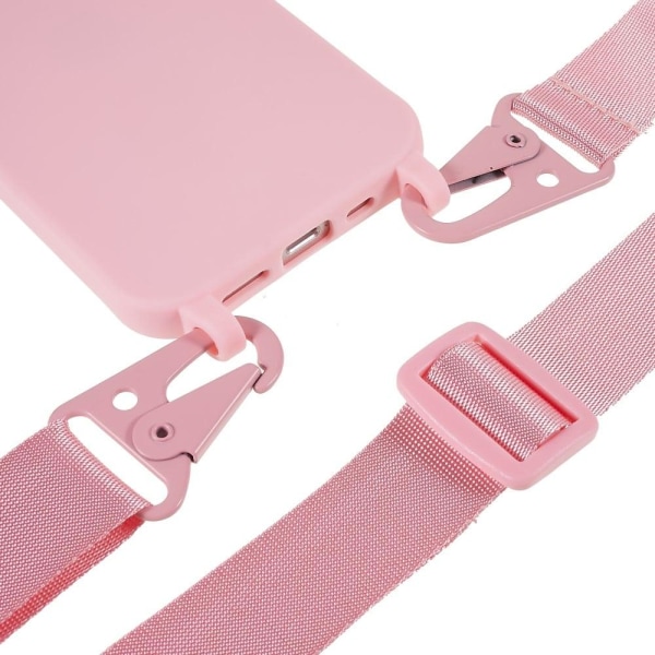 iPhone 12 Pro Max 6,7 tommer mat overflade glat fleksibel beskyttende telefon cover med justerbar rem - Lyserød Pink