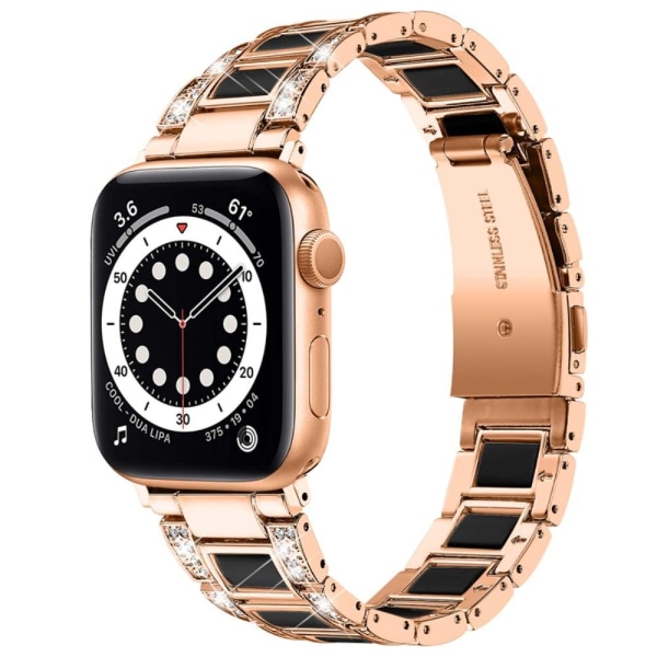 Apple Watch (41mm) moderigtig urrem med rhinestone-dekor - Rødguld / Sort Pink