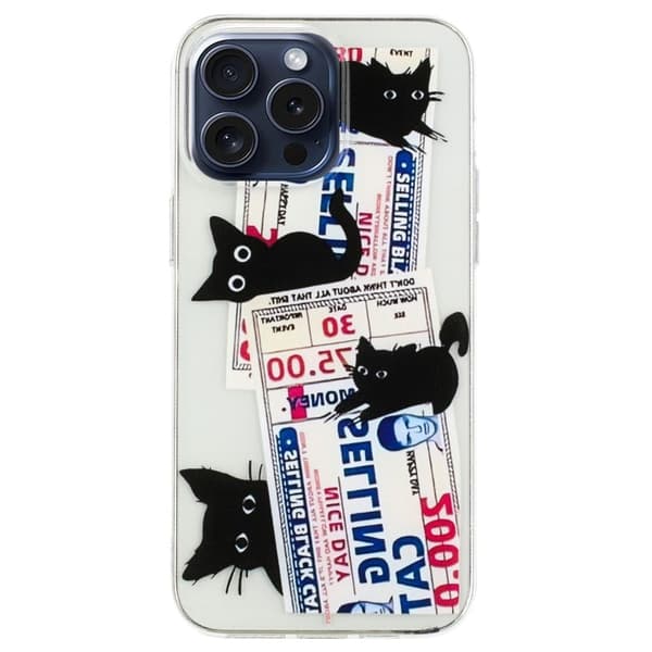 iPhone 16 Pro-etui Mønsteret Ridsefast slankt fleksibelt telefon cover - Sort Kat Black