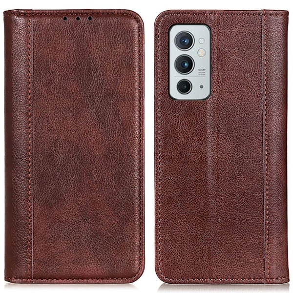 Äkta läder OnePlus 9RT 5G fodral med magnetisk stängning Brun