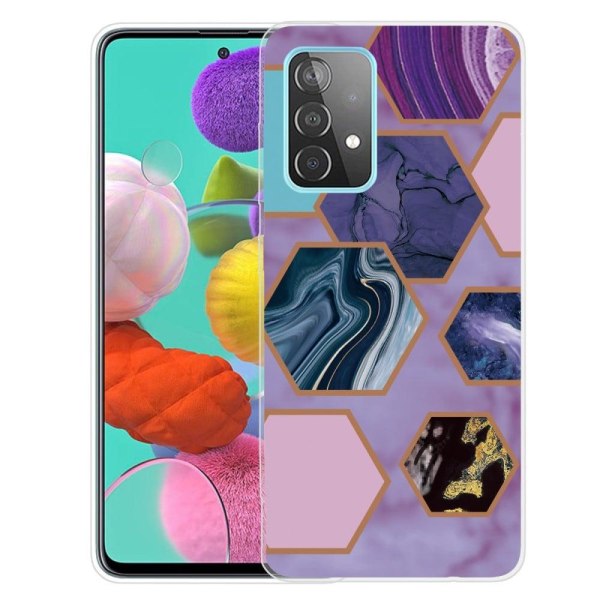 Marble Samsung Galaxy A33 5G Etui - Sekskanter i Lilla Baggrund Multicolor