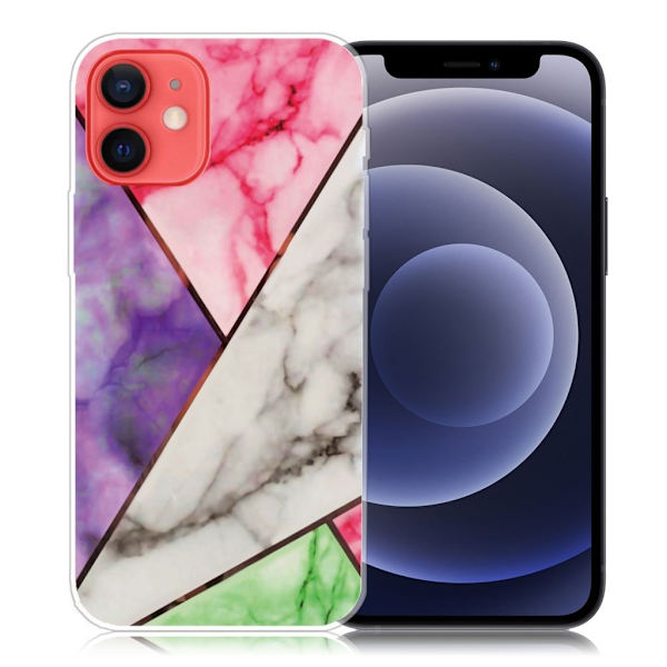 Marble iPhone 12 Mini Etui - Lilla / Rose / Hvit / Grønn Multicolor