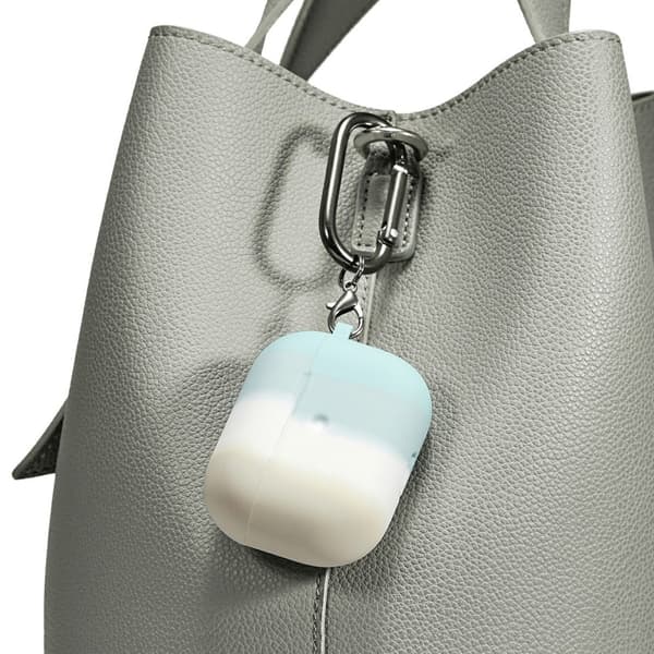 AirPods 3 regnbuefarget silikonetui med karabinkrok - Beige / Cyan Multicolor