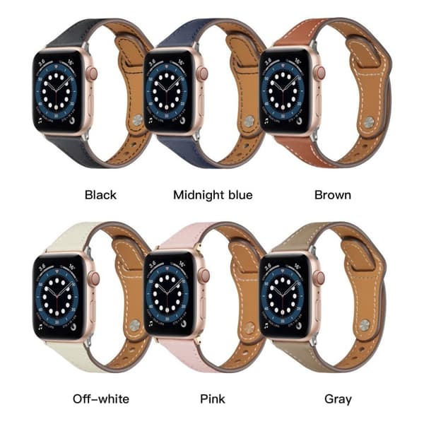 Apple Watch 40mm smalt klockarmband i äkta läder med nitdesign - Grå Silvergrå